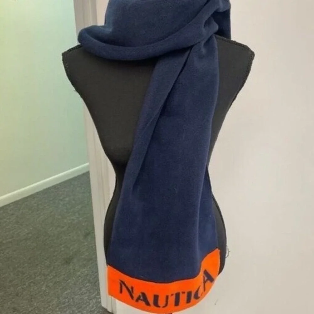 Nautica‎ Men Scarf NauTech Fleece Navy Blue Orange One Size Vintage 90s Sporty
